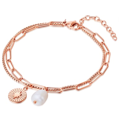 Bracelet stainless steel rose gold freshwater cultured pearl white Valero Pearls