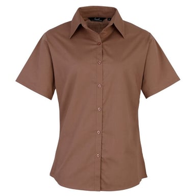 Premier Damen Kurzarm Popeline Bluse / Arbeitshemd (Braun)