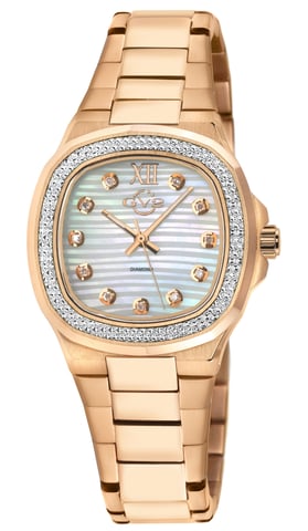 GV2 Potente Lady Weißes MOP-Zifferblatt, 316L Edelstahl IPRG Diamantarmband Schweizer Quarzuhr