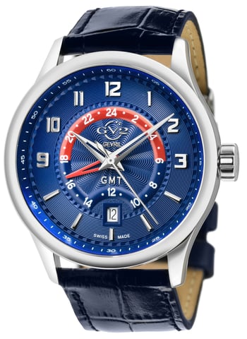 GV2 Giromondo 42302 Montre à quartz suisse en cuir bleu pour homme