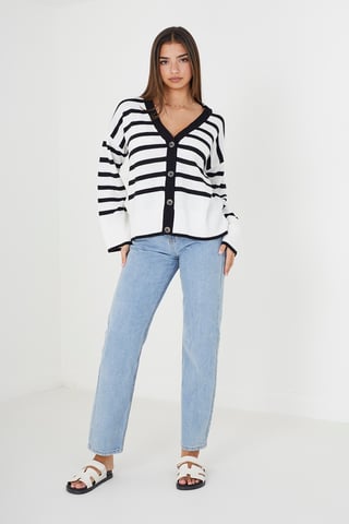 Ivory 'Wave' V-Neck Striped Cardigan