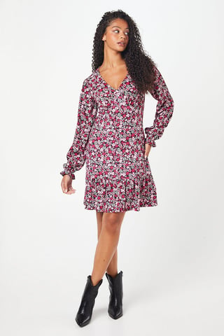 Tall Pink Ditsy Ruffle Hem Mini Dress