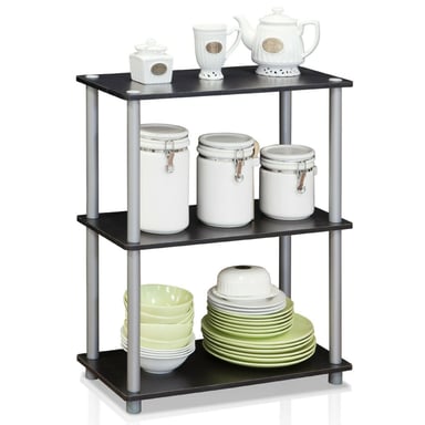 Furinno Turn-N-Tube 3-Tier Compact Multipurpose Shelf Display Rack - Black with Grey Tubes