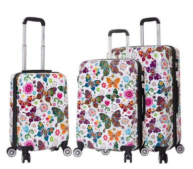 Hartschalen-4-Rad-Gepäcktaschen-Koffer-Set mit Schmetterlingsdruck für 3 Personen
