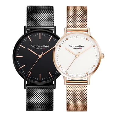 VICTORIA HYDE Couple Watches Geschenkset Schwarz Rose Gold