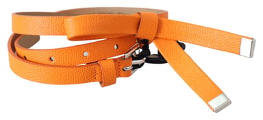 Scervino Street Women's Orange Tangerine Leather Slim Silver Metal Buckle Belt