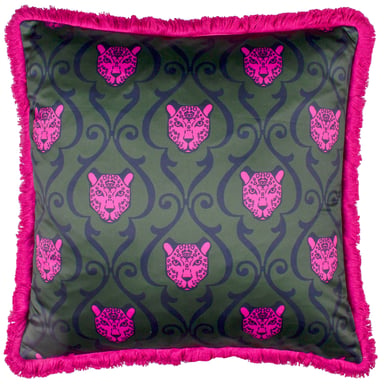 Paoletti Lupita Fringed Animal Satin Polyester Filled Cushion