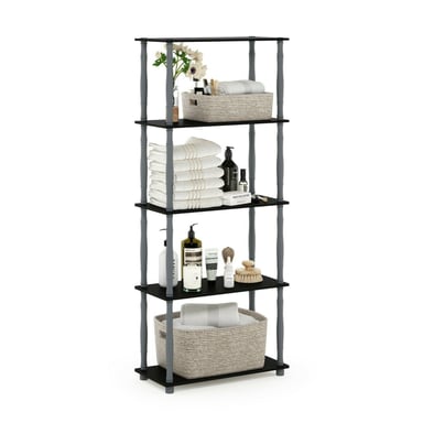 Furinno Turn-N-Tube 5-Tier Multipurpose Shelf Display Rack with Classic Tubes, Black/Grey