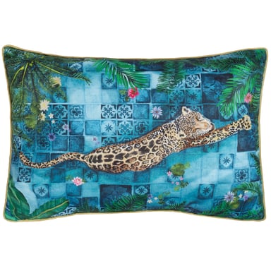 Paoletti Majorelle Leopard Marokkanisches Outdoor-Kissen mit Paspel