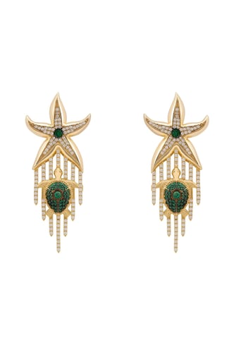 Siren Turtle Earrings Gold Green