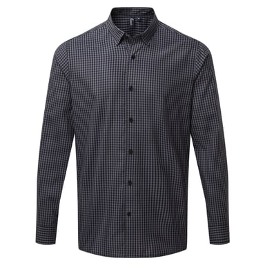 Premier Mens Maxton Check Langarmhemd (Stahl/Schwarz)