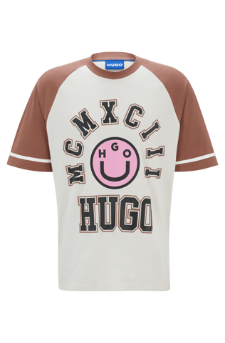 Men's Hugo Happy Print Loose-Fit T-Shirt in White