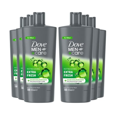 Dove Men+Care 3-in-1 Body, Face & Hair Wash Refreshing Extra Fresh 700ml, 6 Pack