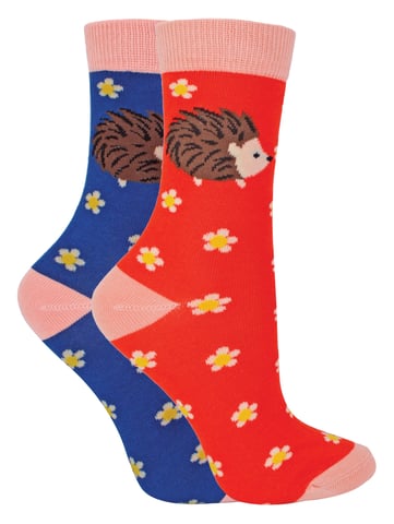 Miss Sparrow - 2er-Pack Mädchen Bambus Tier gemusterte Socken - Igel