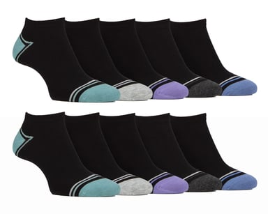 10 Paar Herren Bambus-Trainersocken | Farah | gestreifte gepolsterte Knöchelsocken - schwarz