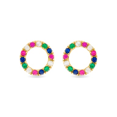 Luxenter Sterling Silber 925 Ohrringe mit Multicolor Zirkonia in 18K Gelbgold - Machi