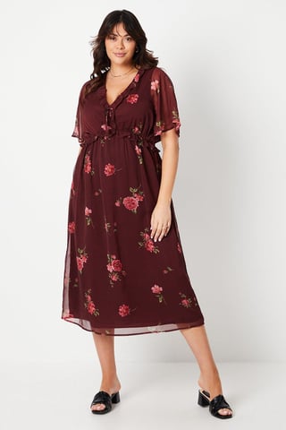Curve Floral Chiffon Frill Midi Dress