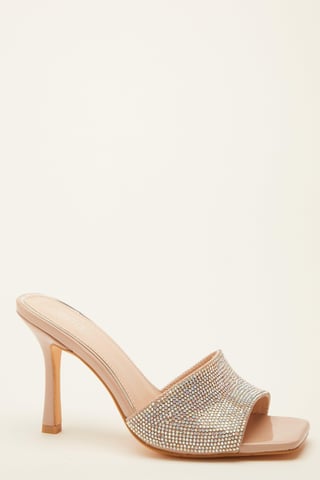 Nude Diamante Heeled Mule Sandal