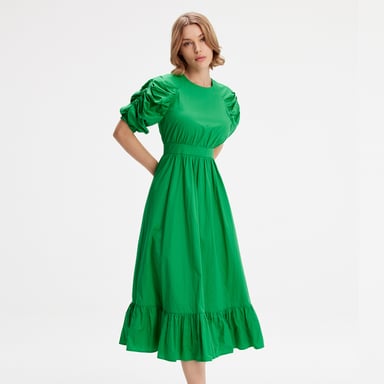 Trapezkleid mit gepufften Ärmeln