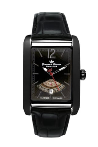 Yonger Schwarzes Zifferblatt Schwarzes Leder Uhr