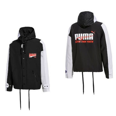 Puma X -Ader -Fehler Langschläfe mit Kapuze mit Blackwhite Männern Windbreaker Jacke 578494 01