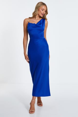 Royal Blue Satin Cowl Neck Midaxi Dress