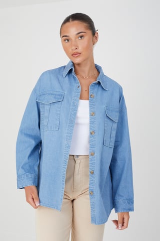 Blue 'Sarah' Long Sleeve Chambray Shirt