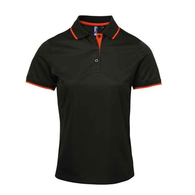 Premier - "Coolchecker" Poloshirt für Damen (Schwarz/Orange)