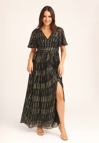 Gestreiftes Folien-Maxikleid mit Engelsärmeln