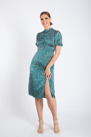 Tierbedrucktes Midikleid mit hohem Ausschnitt