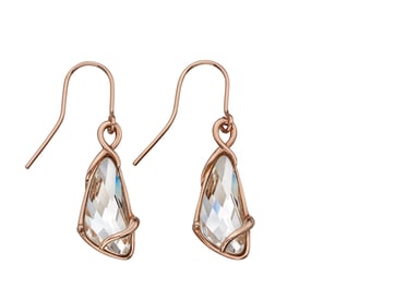 Elements Silver Womens 925 Sterling Silver Rose Gold Plated Clear Crystal By Swarovski Wing Shape Dangle Hook Earrings