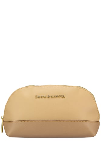 TWO-TONE LEATHER ZIP AROUND COSMETIC BAG