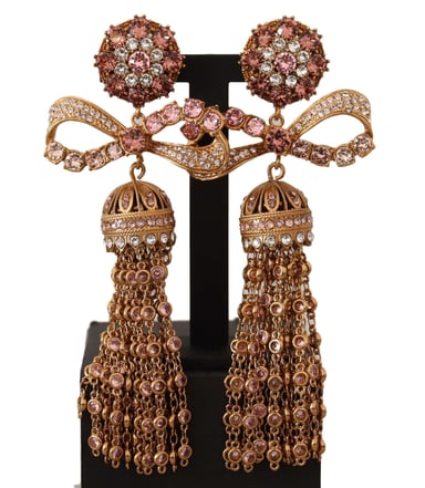 Dolce & Gabbana Women's Gold Dangling Crystals Long Clip-On Jewelry Earrings