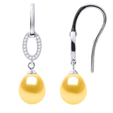 Ohrringe Haken Süßwasserperlen 8-9mm Goldene Birnen Schmuck 925