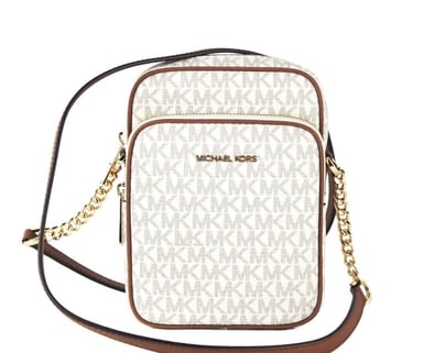 Michael Kors Women's Jet Set Medium Vanilla PVC North South Chain Crossbody Handbag