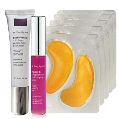 24K Gold + Antioxidantien-Feuchtigkeitspads f¸r die Augen + Vitamin E und Pfefferminze Lip Plumps 8ml + Schlangengift + Kollagen Faltenf¸ller Augencreme 15