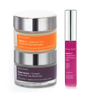 Vitamin C + Hyalurons‰ure¬ Hydrabright¬ Day Moisturiser 50ml + Snake Venom + Collagen Wrinkle Filler Day Moisturiser 50ml + Vitamin E Lip Plumps 8ml