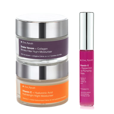 Vitamin C + Hyalurons‰ure¬ Hydrabright¬ Night Moisturiser 50ml + Snake Venom + Collagen Wrinkle Filler Night Moisturiser 50ml + Vitamin E Lip Plumps 8ml