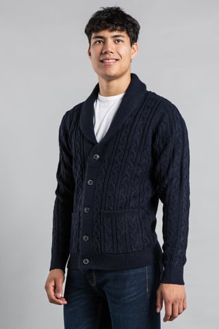 Dark Navy Shawl Neck Cable Knit Cardigan