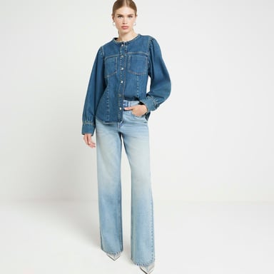 River Island Womens Straight Jeans Blue High Waisted Relaxed