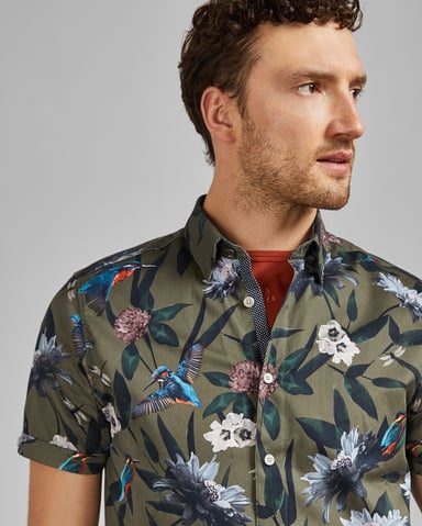 Chemise imprimée à manches courtes Kingfisher, kaki par Ted Baker