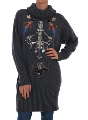 Dolce & Gabbana Märchen Kristall Grauer Kaschmirpullover