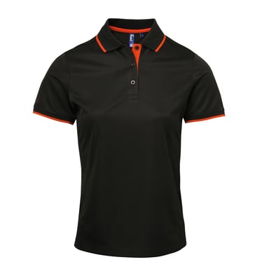 Premier Womens/Ladies Contrast Coolchecker Polo Shirt (Schwarz/Orange)