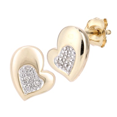 Boucles D'Oreilles Coeur Diamants Or Jaune 9 Carats