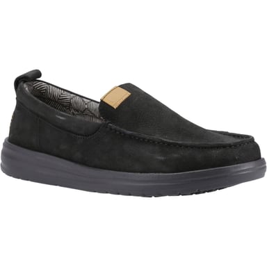 HEYDUDE Wally Grip Moc Leder Herren Schwarz Bootsschuhe