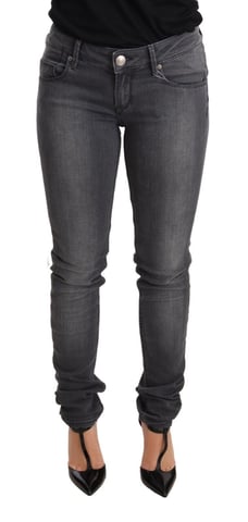 Acht Damen Graue Gewaschene Baumwoll Slim Fit Niedrige Taille Denim-Hose Jeans
