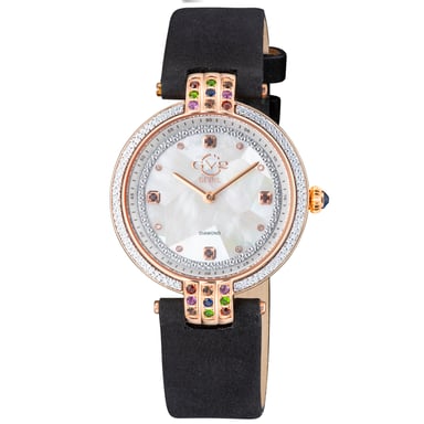 GV2 Matera Damen Schweizer Quarz Weiß Perlmutt Zifferblatt Schwarz Wildleder Uhr Diamant Uhr