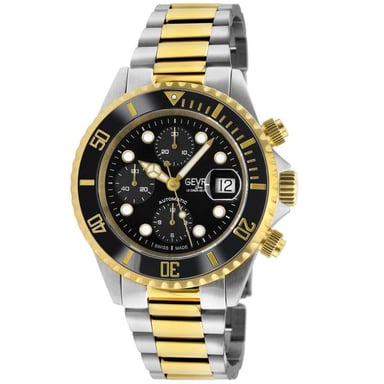 Gevril Herren 4152A Wall Street Chronograph Schweizer Automatikuhr ETA Valjoux 7750 Schwarzes Zifferblatt