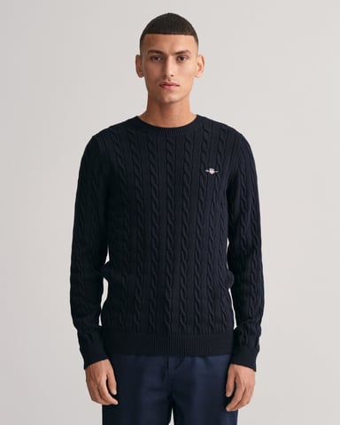 GANT Herren Baumwoll-Kabelstrick-Pullover mit Rundhalsausschnitt