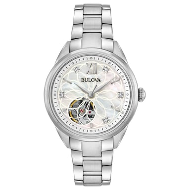 Bulova Automatic Ladies Silber Damen Armbanduhr 96P181